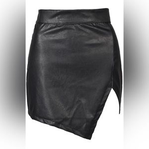 Black Leather Asymmetrical Mini Skirt